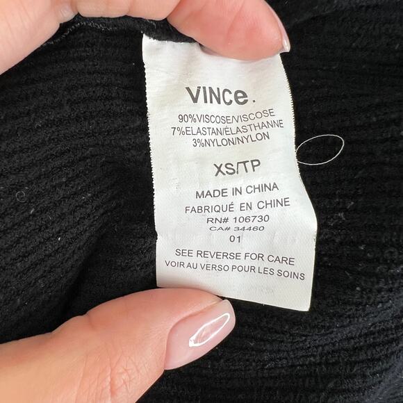 VINCE Black Ribbed Knit Crewneck Side Zip Pullover Sweater V263576024 Women XS - Picture 7 of 8